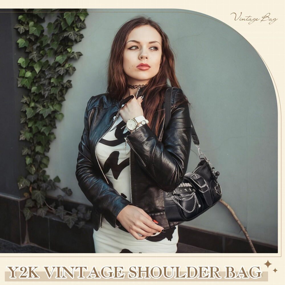 3203 Y2k Purse Cute Vintage Emo Shoulder Bag With Goth Chains Buckle Punk View 6